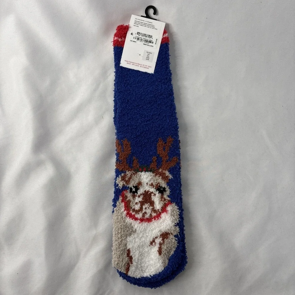 Club Room Xmas Bulldog‎ Novelty Christmas Crew Socks Non-Slip Grip OSFM